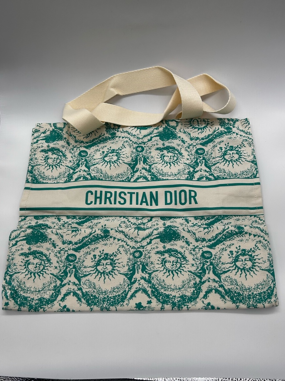 Dior Green and Cream Christian Dior Canvas Tote